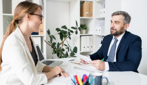 HR manager interviewing job candidate